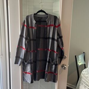 Tahari Women’s Cardigan 2X Plaid Duster Long